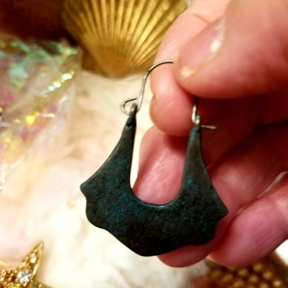 BOHO PATINA Teal and Silver EARRINGS ~ metal flair - Picture 6 of 8